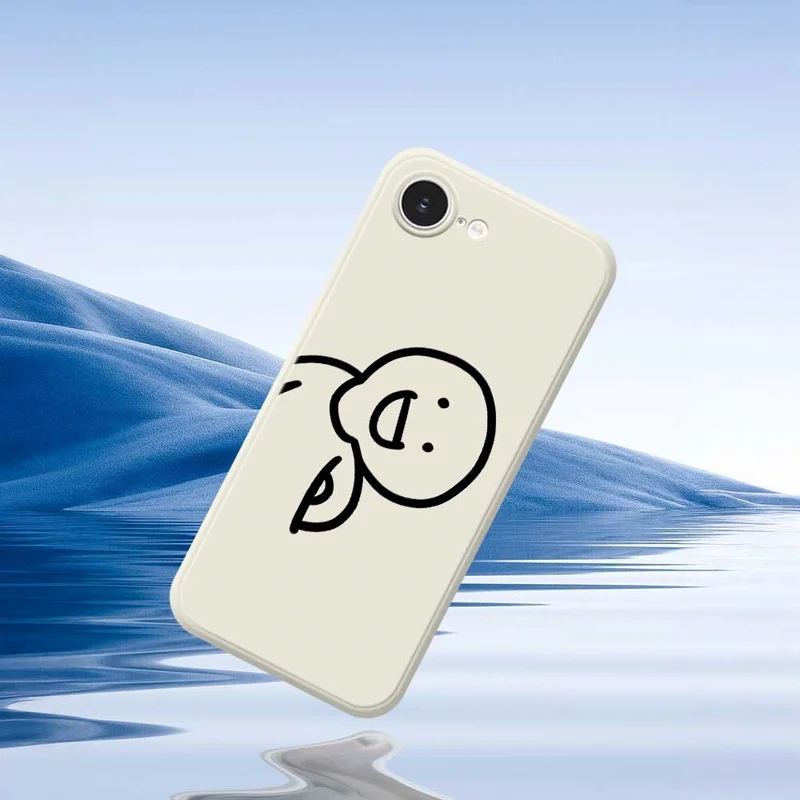 For iPhone 16e Case Cute Tilted Head Pattern Printing Straight Edge TPU Phone Back Cover - Beige