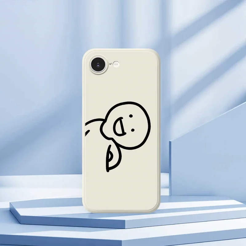 For iPhone 16e Case Cute Tilted Head Pattern Printing Straight Edge TPU Phone Back Cover - Beige