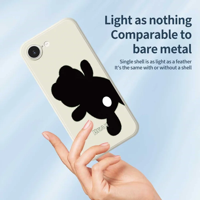 For iPhone 16e Case Black Bear Back Pattern Printing Straight Edge TPU Phone Back Cover - Beige