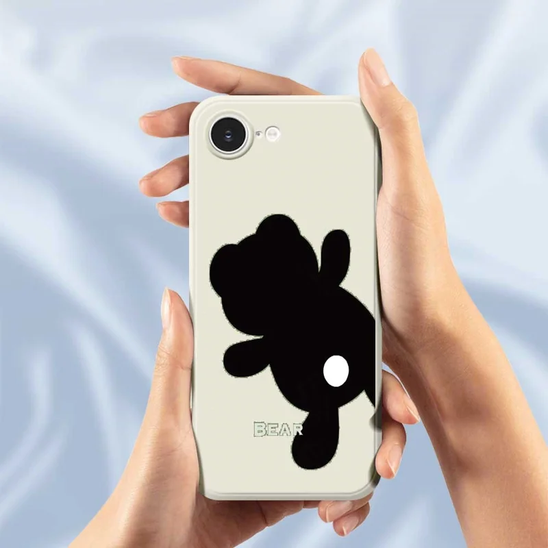For iPhone 16e Case Black Bear Back Pattern Printing Straight Edge TPU Phone Back Cover - Beige
