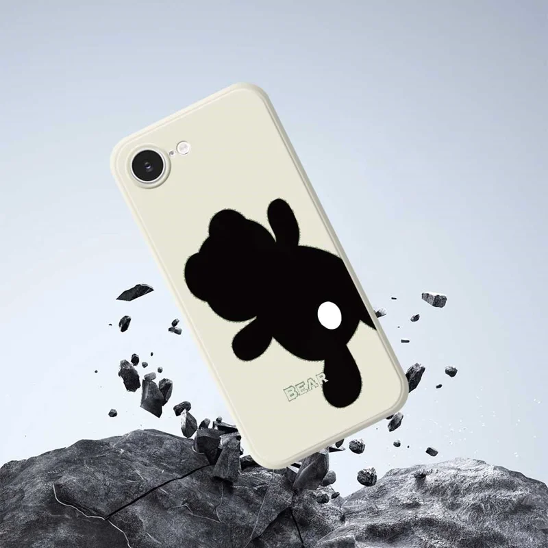 For iPhone 16e Case Black Bear Back Pattern Printing Straight Edge TPU Phone Back Cover - Beige