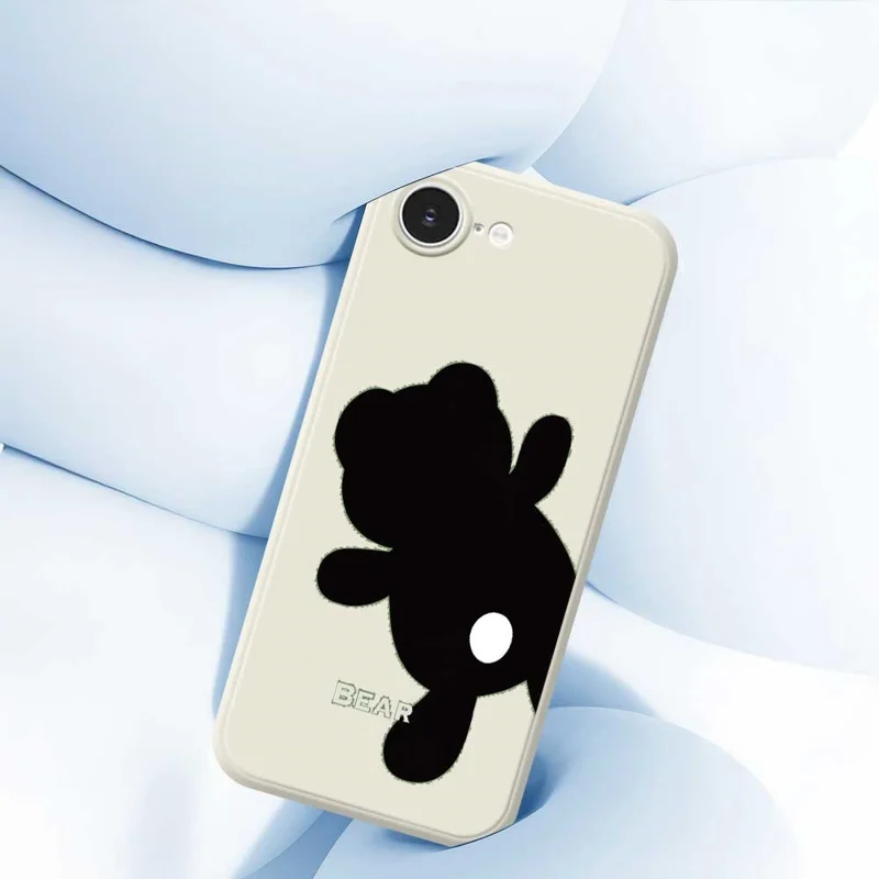 For iPhone 16e Case Black Bear Back Pattern Printing Straight Edge TPU Phone Back Cover - Beige