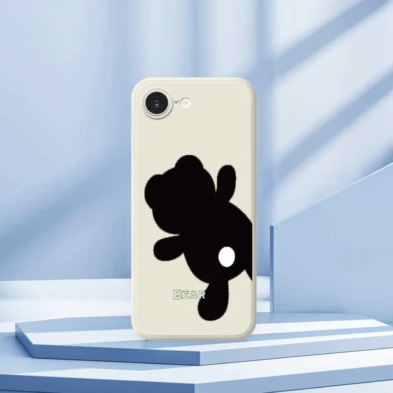 For iPhone 16e Case Black Bear Back Pattern Printing Straight Edge TPU Phone Back Cover - Beige