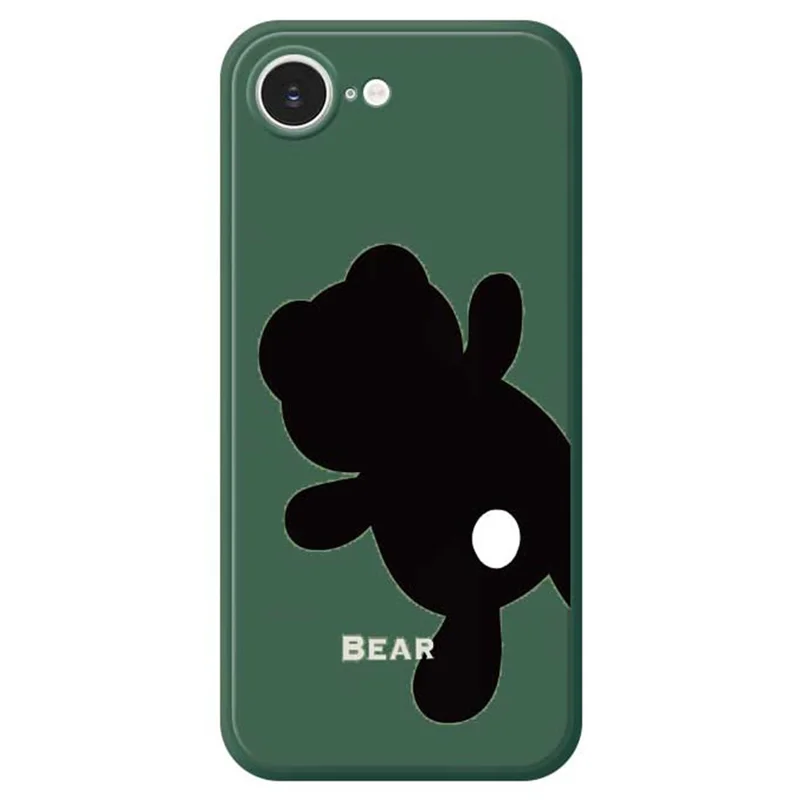 For iPhone 17e / 16e Case Black Bear Back Pattern Printing Straight Edge TPU Phone Back Cover - Green