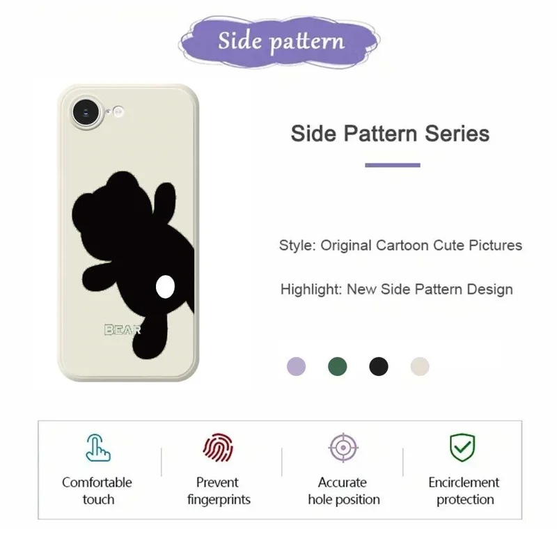For iPhone 17e / 16e Case Black Bear Back Pattern Printing Straight Edge TPU Phone Back Cover - Green