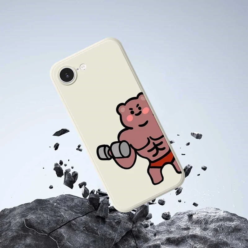 For iPhone 16e Case Muscle Bear Pattern Printing Straight Edge TPU Phone Back Cover - Beige