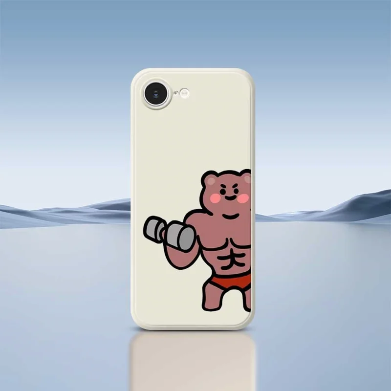 Voor iPhone 16e Hoesje Spierbeer Patroon Afdrukken Rechte Rand TPU Telefoon Achterkant - Zwart