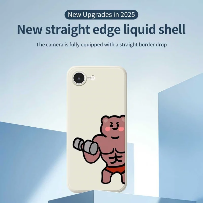 Voor iPhone 16e Hoesje Spierbeer Patroon Afdrukken Rechte Rand TPU Telefoon Achterkant - Zwart