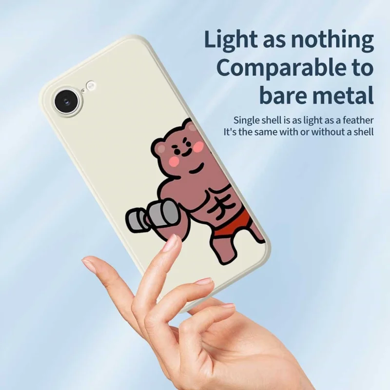 Voor iPhone 16e Hoesje Spierbeer Patroon Afdrukken Rechte Rand TPU Telefoon Achterkant - Zwart