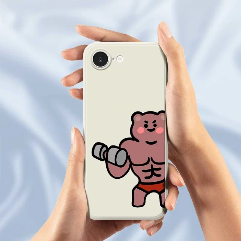 Voor iPhone 16e Hoesje Spierbeer Patroon Afdrukken Rechte Rand TPU Telefoon Achterkant - Zwart