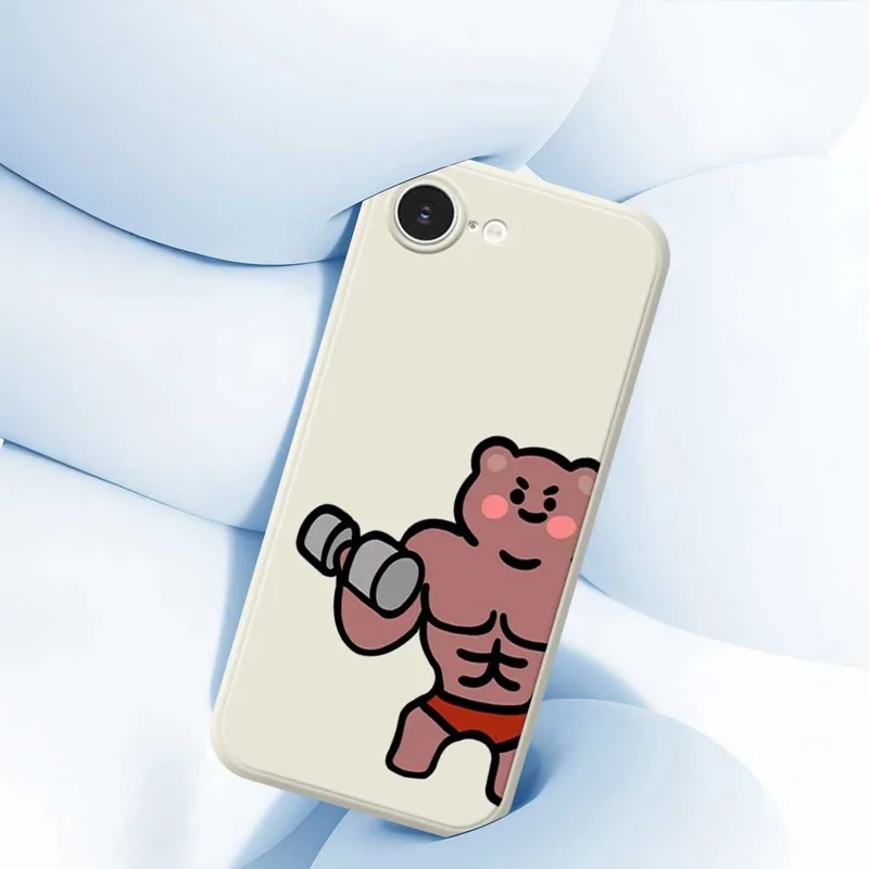Voor iPhone 16e Hoesje Spierbeer Patroon Afdrukken Rechte Rand TPU Telefoon Achterkant - Zwart