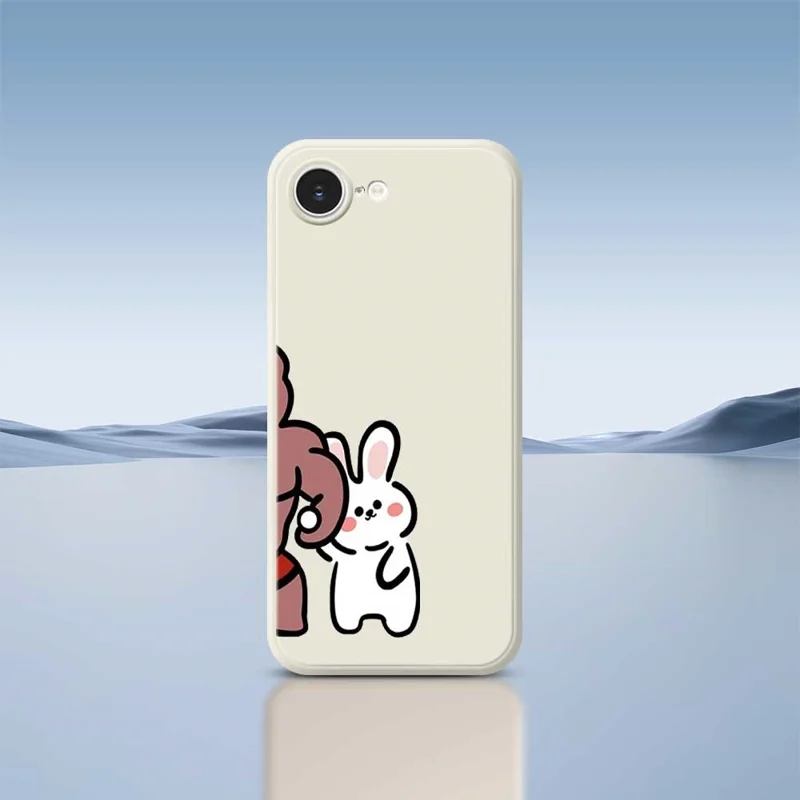 For iPhone 16e Case White Rabbit Pattern Printing Straight Edge TPU Phone Back Cover - Beige
