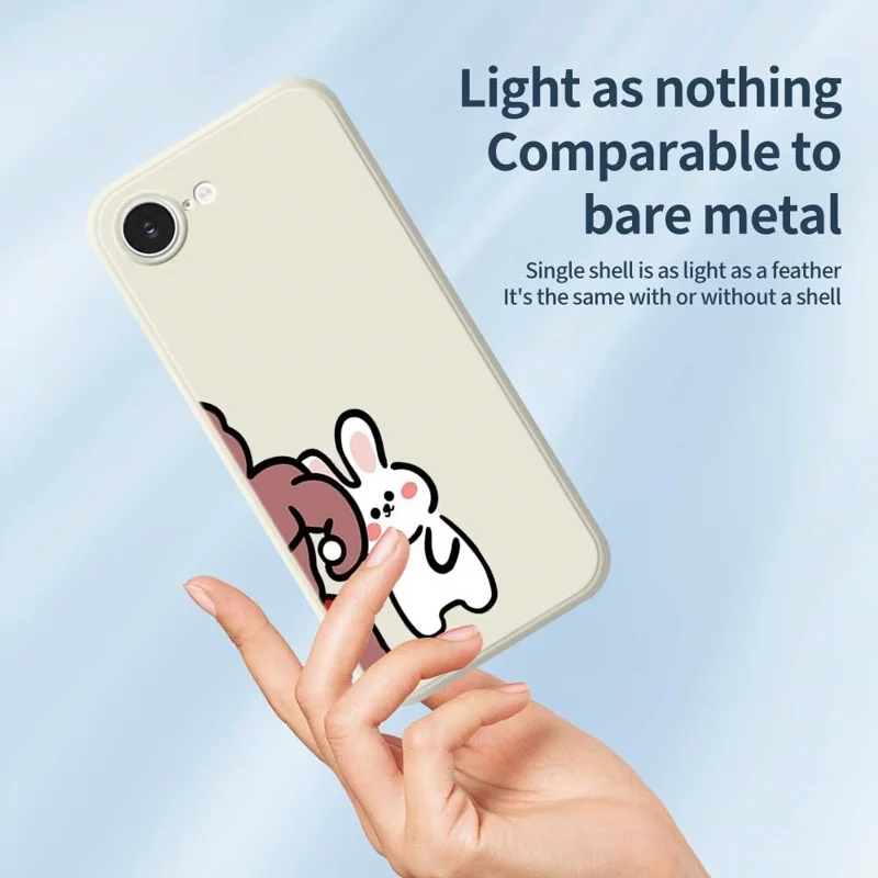 For iPhone 16e Case White Rabbit Pattern Printing Straight Edge TPU Phone Back Cover - Beige