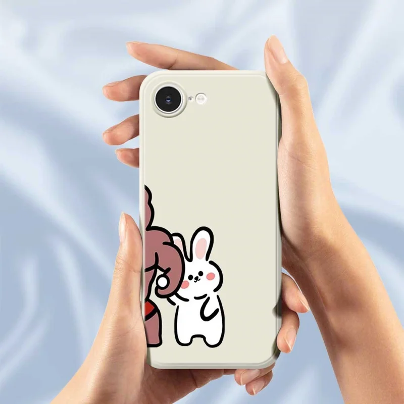 For iPhone 16e Case White Rabbit Pattern Printing Straight Edge TPU Phone Back Cover - Beige