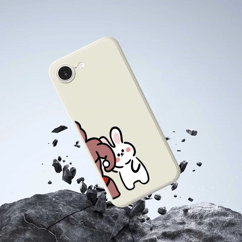 For iPhone 16e Case White Rabbit Pattern Printing Straight Edge TPU Phone Back Cover - Beige