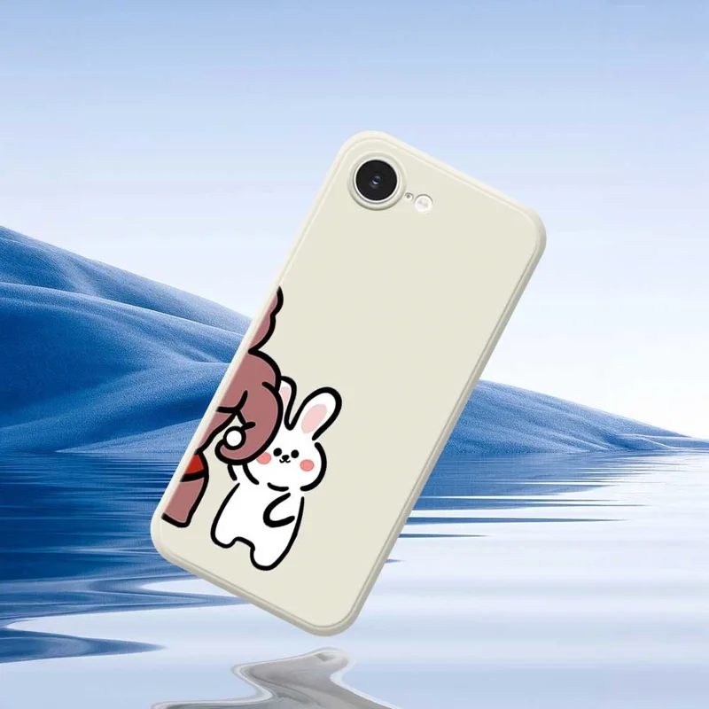 For iPhone 16e Case White Rabbit Pattern Printing Straight Edge TPU Phone Back Cover - Beige
