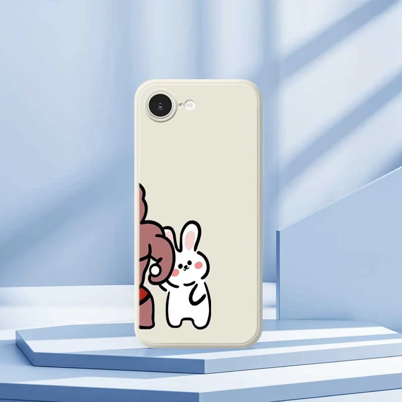 For iPhone 16e Case White Rabbit Pattern Printing Straight Edge TPU Phone Back Cover - Beige