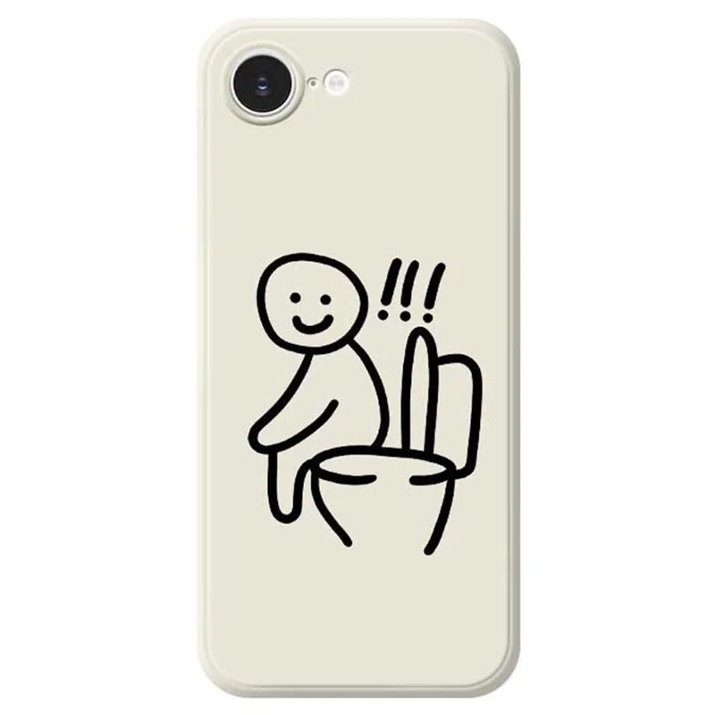 Cover per iPhone 16e con Stampa Seduto sul Water, Bordo Dritto, TPU per Retro Telefono - Beige