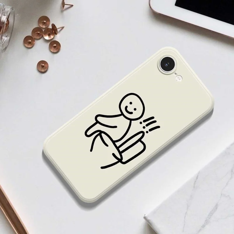 Cover per iPhone 16e con Stampa Seduto sul Water, Bordo Dritto, TPU per Retro Telefono - Beige
