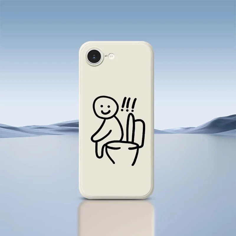 Cover per iPhone 16e con Stampa Seduto sul Water, Bordo Dritto, TPU per Retro Telefono - Beige