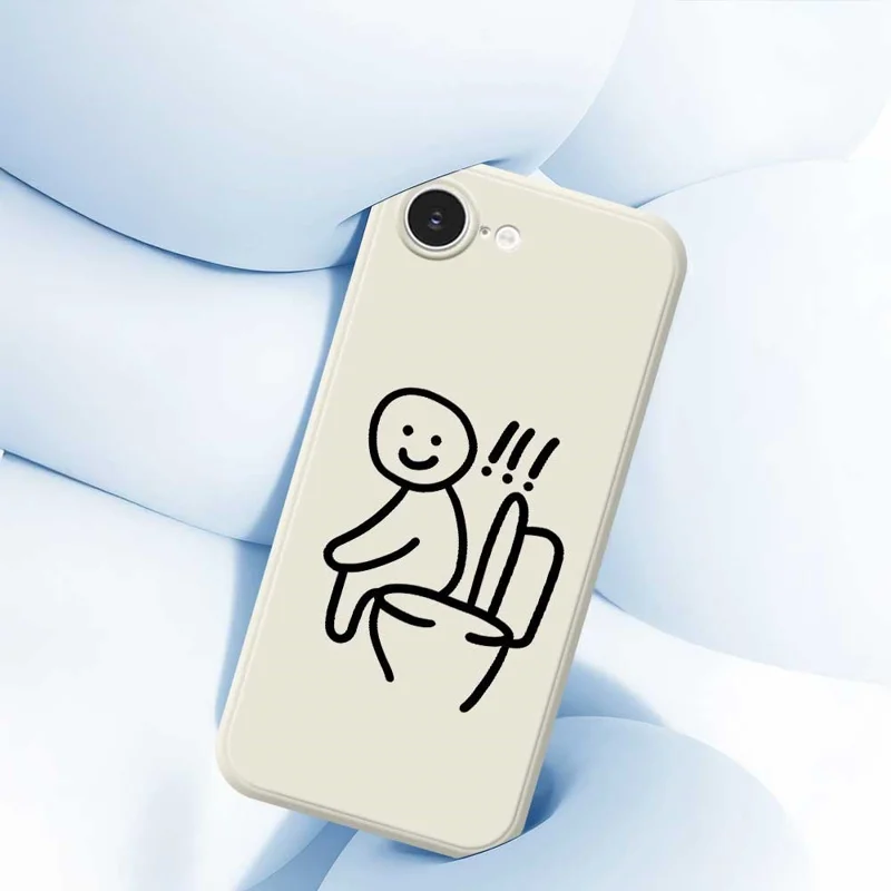 Cover per iPhone 16e con Stampa Seduto sul Water, Bordo Dritto, TPU per Retro Telefono - Beige