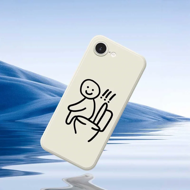 Cover per iPhone 16e con Stampa Seduto sul Water, Bordo Dritto, TPU per Retro Telefono - Beige