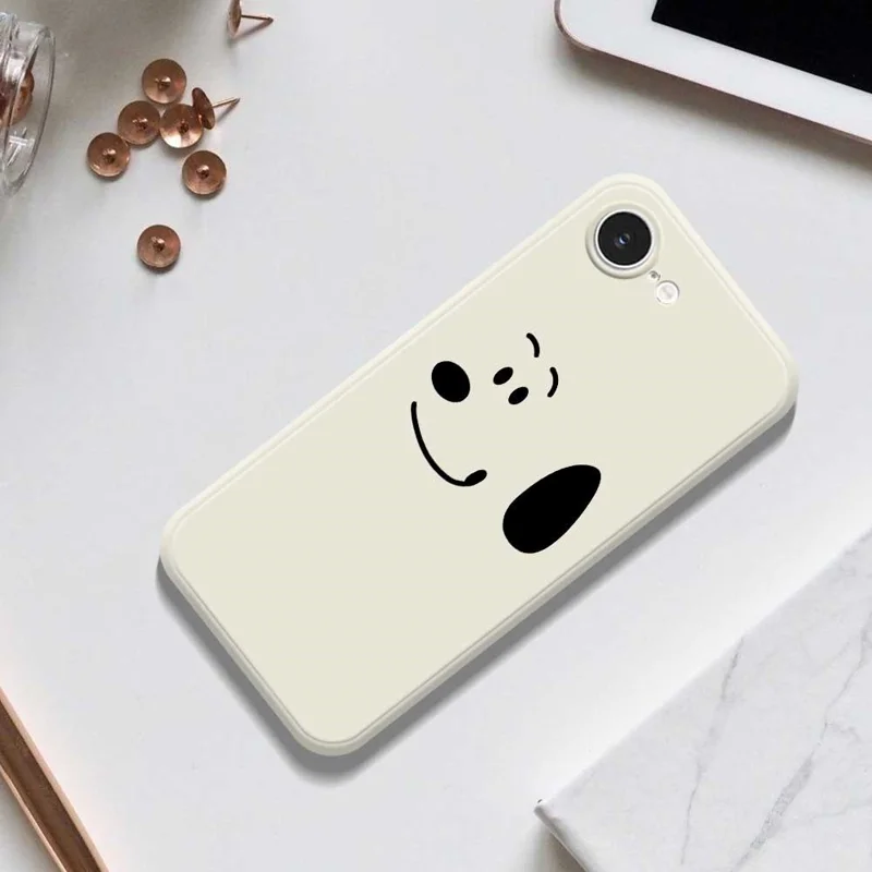 For iPhone 16e Case Simple Dog Pattern Printing Straight Edge TPU Phone Back Cover - Beige