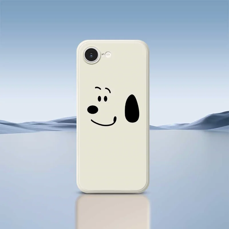 For iPhone 16e Case Simple Dog Pattern Printing Straight Edge TPU Phone Back Cover - Beige
