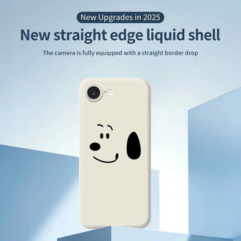 For iPhone 16e Case Simple Dog Pattern Printing Straight Edge TPU Phone Back Cover - Beige