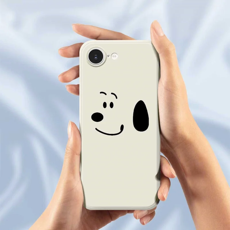 For iPhone 16e Case Simple Dog Pattern Printing Straight Edge TPU Phone Back Cover - Beige