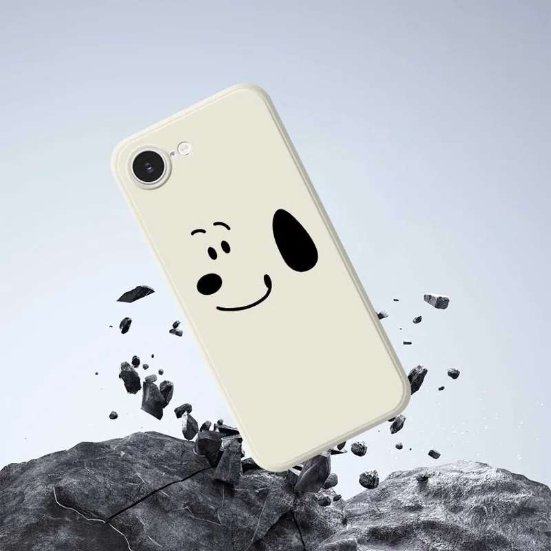 For iPhone 16e Case Simple Dog Pattern Printing Straight Edge TPU Phone Back Cover - Beige
