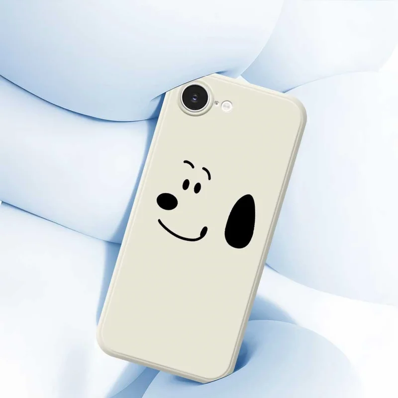For iPhone 16e Case Simple Dog Pattern Printing Straight Edge TPU Phone Back Cover - Beige