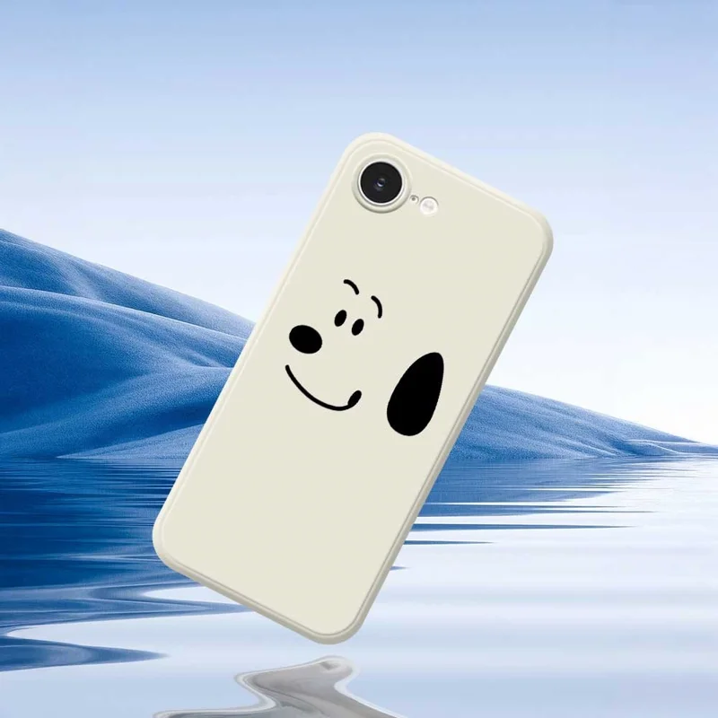 For iPhone 16e Case Simple Dog Pattern Printing Straight Edge TPU Phone Back Cover - Beige
