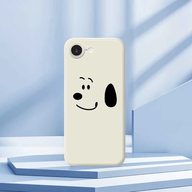For iPhone 16e Case Simple Dog Pattern Printing Straight Edge TPU Phone Back Cover - Beige