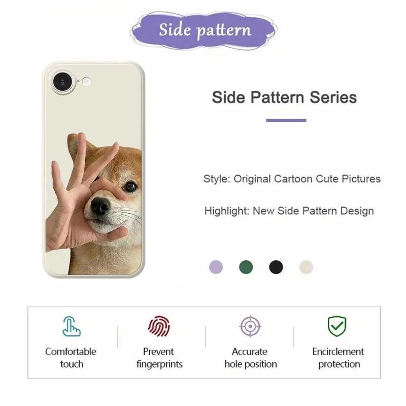 For iPhone 16e Case Pinch Dog Mouth Pattern Printing Straight Edge TPU Phone Back Cover - Beige