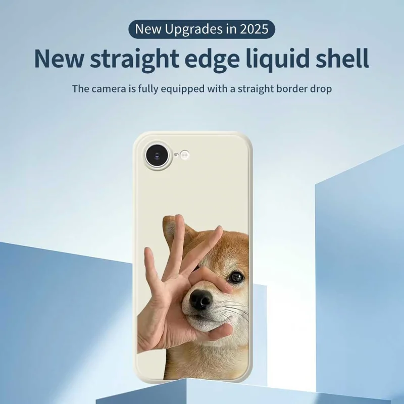 For iPhone 16e Case Pinch Dog Mouth Pattern Printing Straight Edge TPU Phone Back Cover - Beige