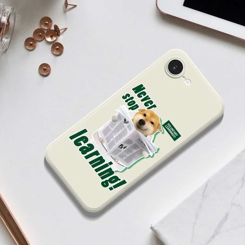 For iPhone 16e Case Learning Dog Pattern Printing Straight Edge TPU Phone Back Cover - Beige