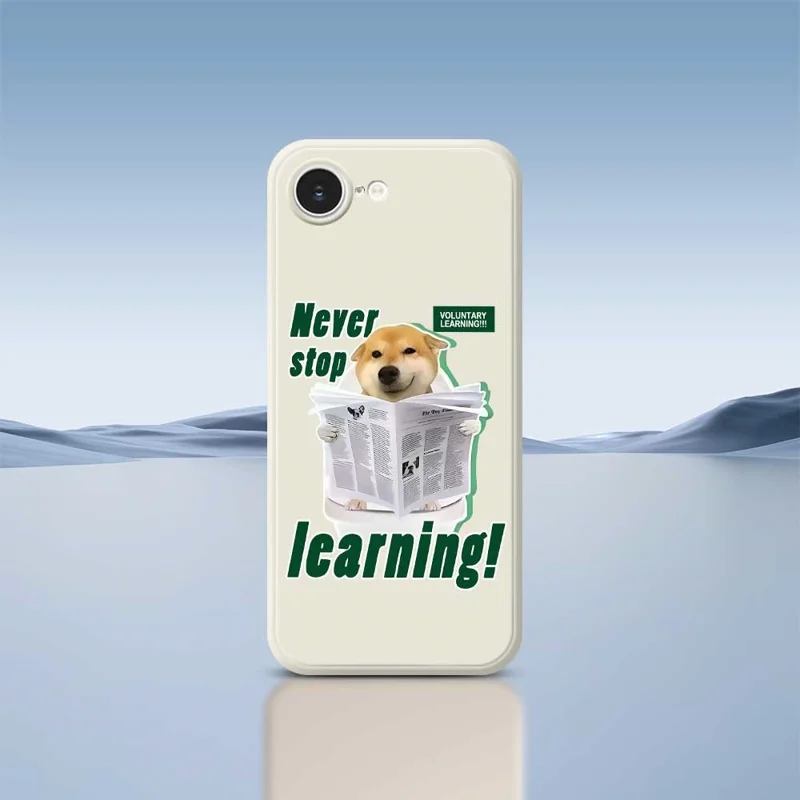 For iPhone 16e Case Learning Dog Pattern Printing Straight Edge TPU Phone Back Cover - Beige