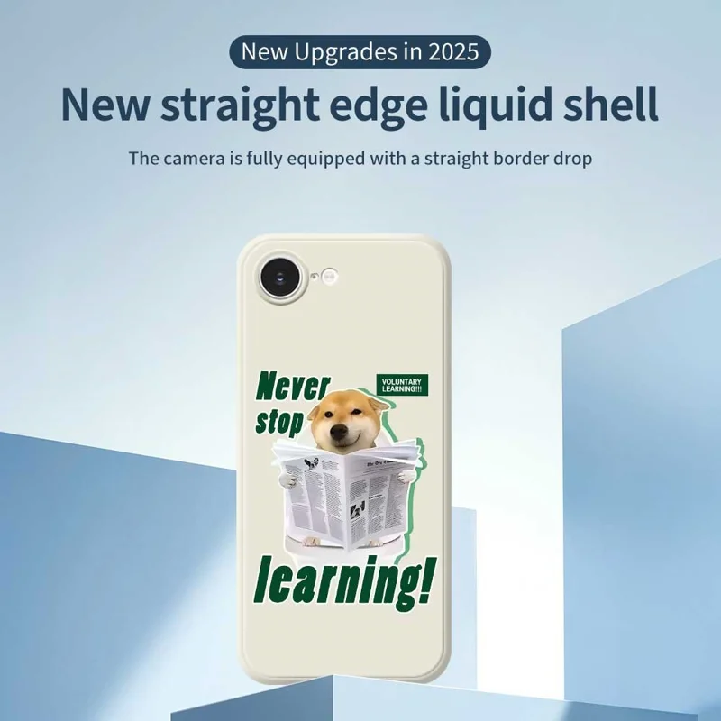 For iPhone 16e Case Learning Dog Pattern Printing Straight Edge TPU Phone Back Cover - Beige