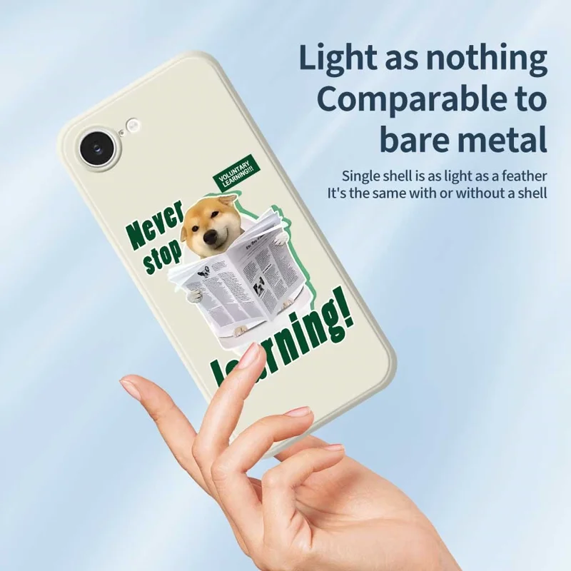 For iPhone 16e Case Learning Dog Pattern Printing Straight Edge TPU Phone Back Cover - Beige