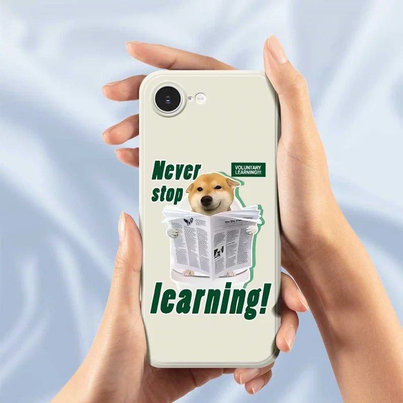 For iPhone 16e Case Learning Dog Pattern Printing Straight Edge TPU Phone Back Cover - Beige