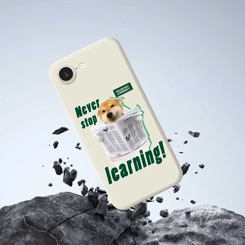 For iPhone 16e Case Learning Dog Pattern Printing Straight Edge TPU Phone Back Cover - Beige