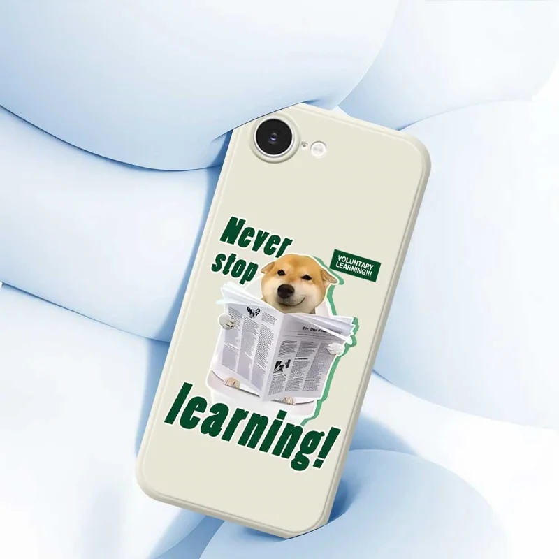 For iPhone 16e Case Learning Dog Pattern Printing Straight Edge TPU Phone Back Cover - Beige
