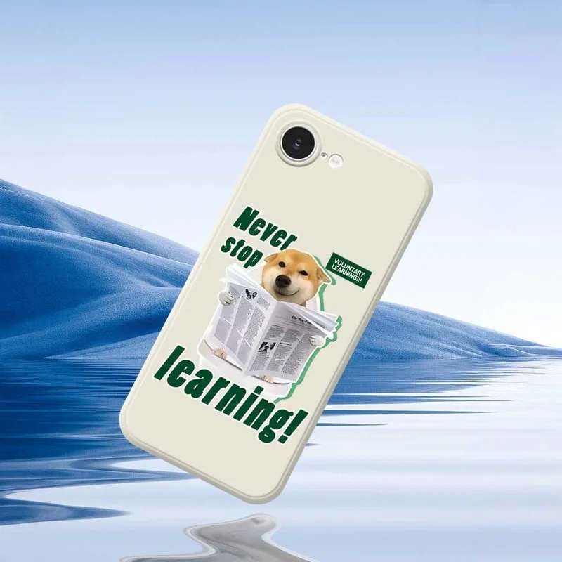 For iPhone 16e Case Learning Dog Pattern Printing Straight Edge TPU Phone Back Cover - Beige