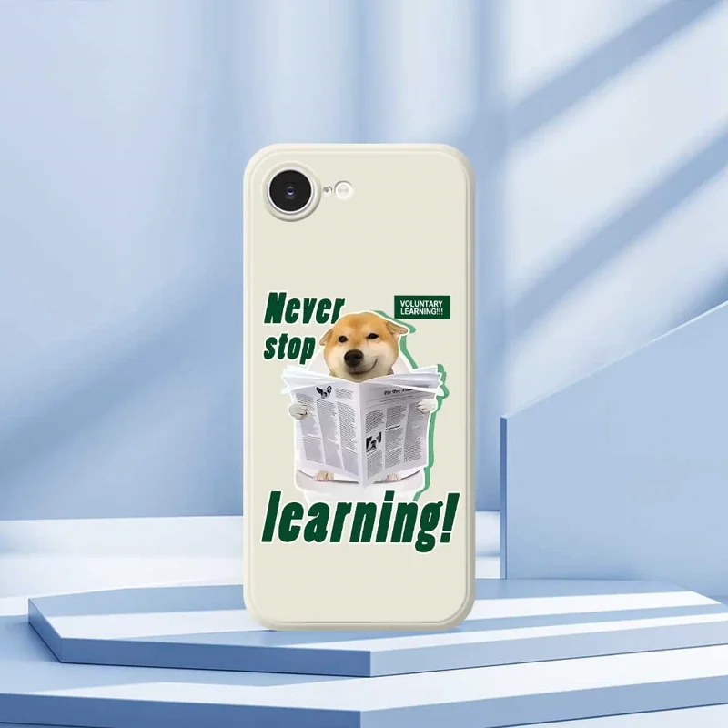 For iPhone 16e Case Learning Dog Pattern Printing Straight Edge TPU Phone Back Cover - Beige