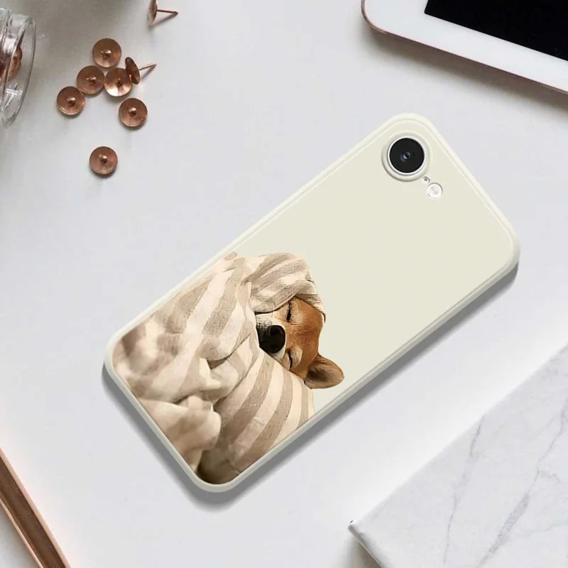 For iPhone 16e Case Wrapped Dog Pattern Printing Straight Edge TPU Phone Back Cover - Beige