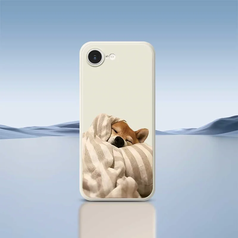 For iPhone 16e Case Wrapped Dog Pattern Printing Straight Edge TPU Phone Back Cover - Beige