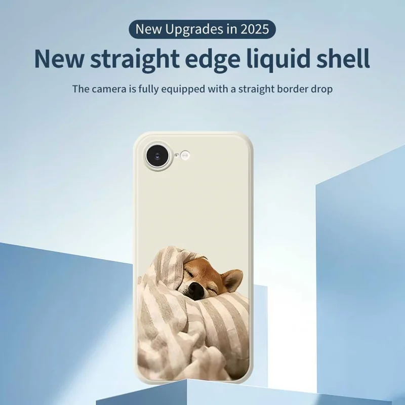 For iPhone 16e Case Wrapped Dog Pattern Printing Straight Edge TPU Phone Back Cover - Beige