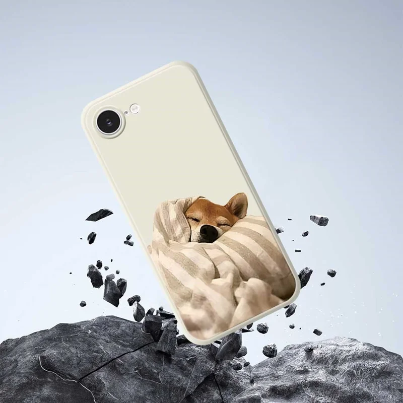 For iPhone 16e Case Wrapped Dog Pattern Printing Straight Edge TPU Phone Back Cover - Beige