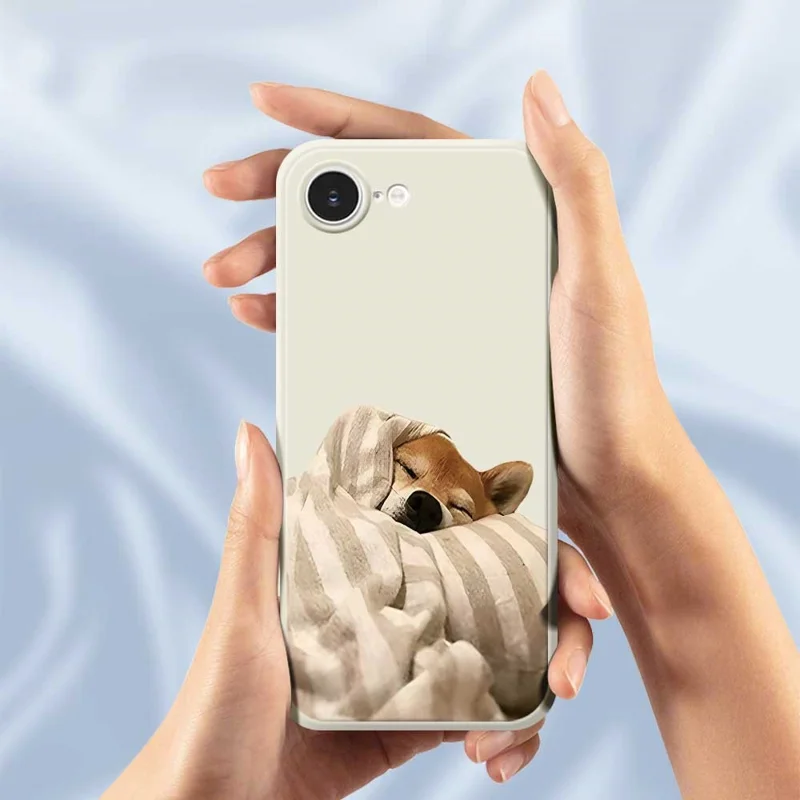 For iPhone 16e Case Wrapped Dog Pattern Printing Straight Edge TPU Phone Back Cover - Beige